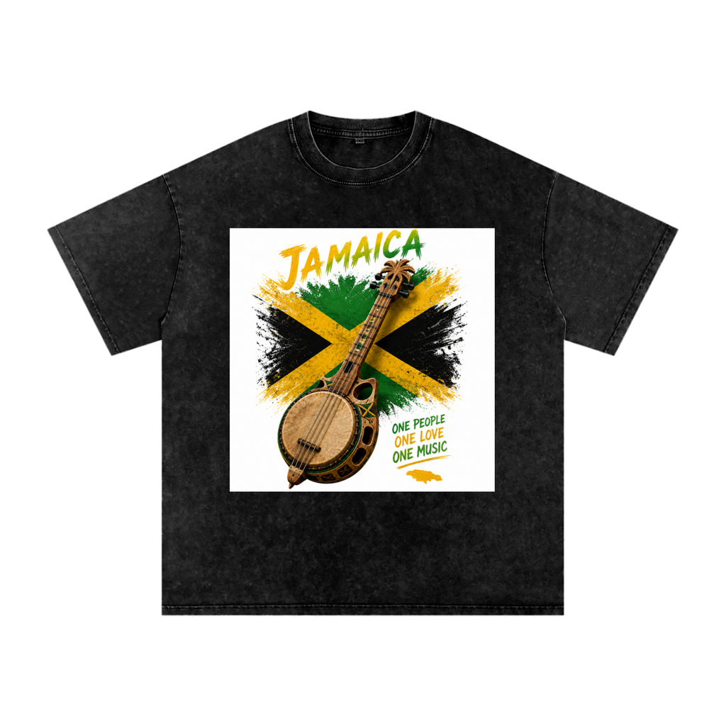 Unisex Snow Washed Oversized  Cotton T-Shirt with Jamaican Vibrant Spirit